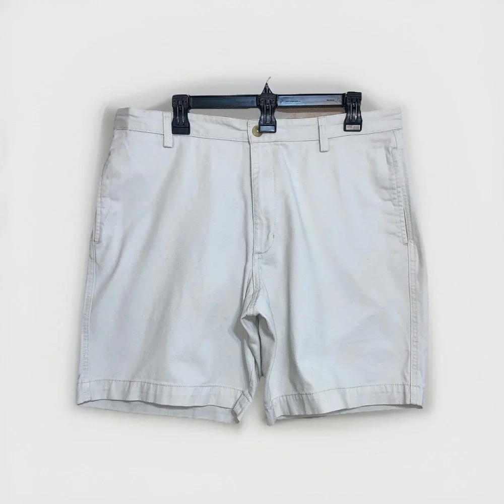 Mens Chaps Khaki Chino Flat Front sz 36 100% Cotton Summer Shorts Preppy‎ Golf